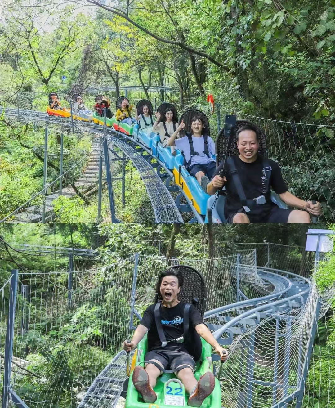 管轨式滑道，沿林间盘旋弯道自由滑行